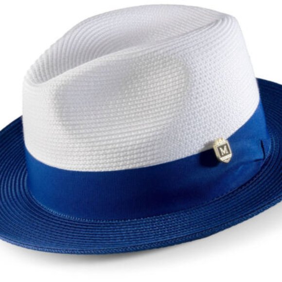 ROYAL Two-tone Pinch Hat Wide Brim Matching Grosgrain Ribbon Straw Fedora H47